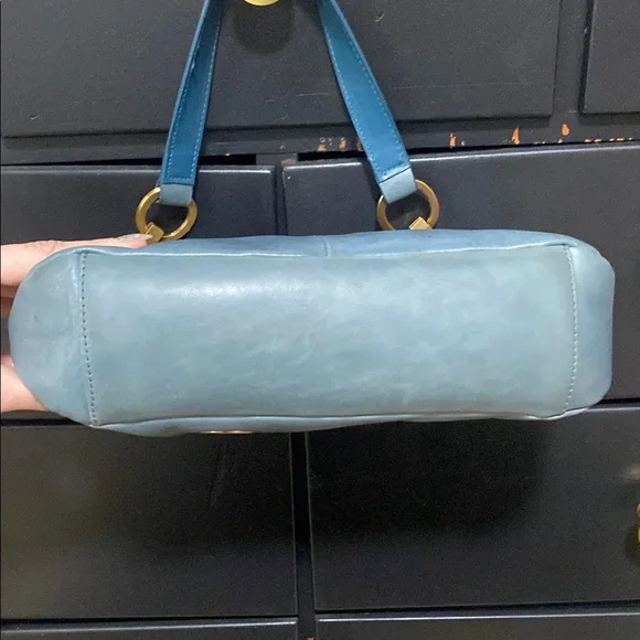 Blue Leather Shoulder Bag with Gold Accents - Picture 5 of 6